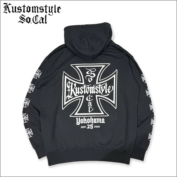 画像1: 【送料無料】KustomStyle カスタムスタイル IRON CROSS 25th プルオーバーパーカー BLACK (1)