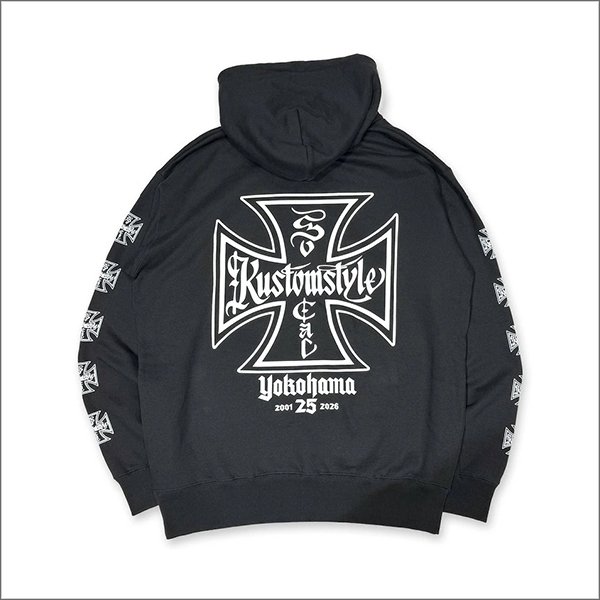 画像2: 【送料無料】KustomStyle カスタムスタイル IRON CROSS 25th ZIPパーカー BLACK (2)