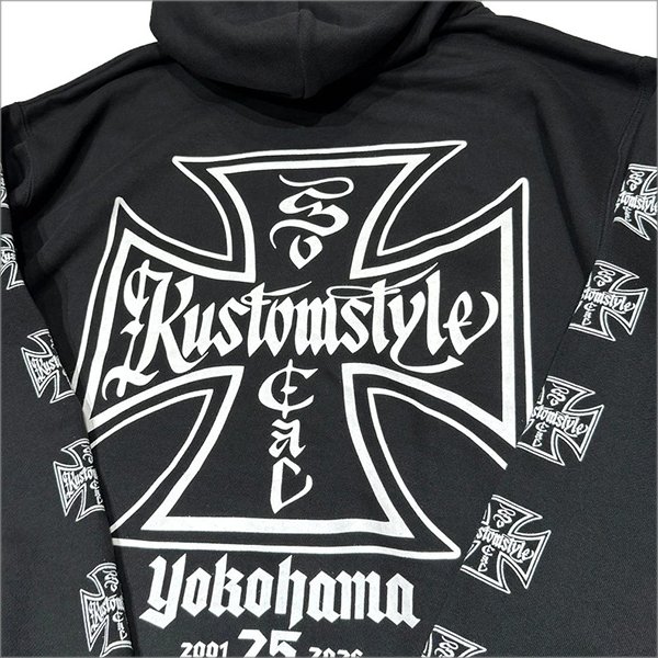 画像5: 【送料無料】KustomStyle カスタムスタイル IRON CROSS 25th ZIPパーカー BLACK (5)