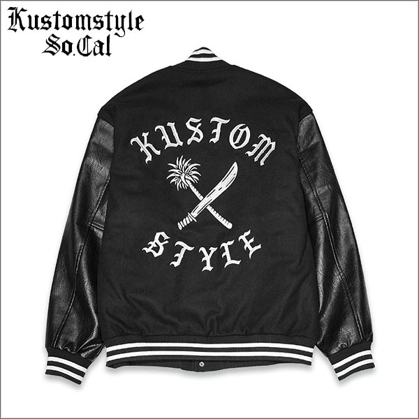 画像1: 【送料無料】KustomStyle x US VERSUS THEM BROTHERHOOD MELTON VARSITY JKT BLACK/WHITE (1)