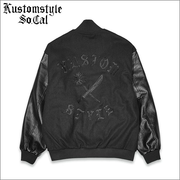 画像1: 【送料無料】KustomStyle x US VERSUS THEM BROTHERHOOD MELTON VARSITY JKT BLACK/BLACK (1)