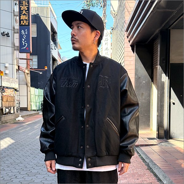 画像3: 【送料無料】KustomStyle x US VERSUS THEM BROTHERHOOD MELTON VARSITY JKT BLACK/BLACK (3)