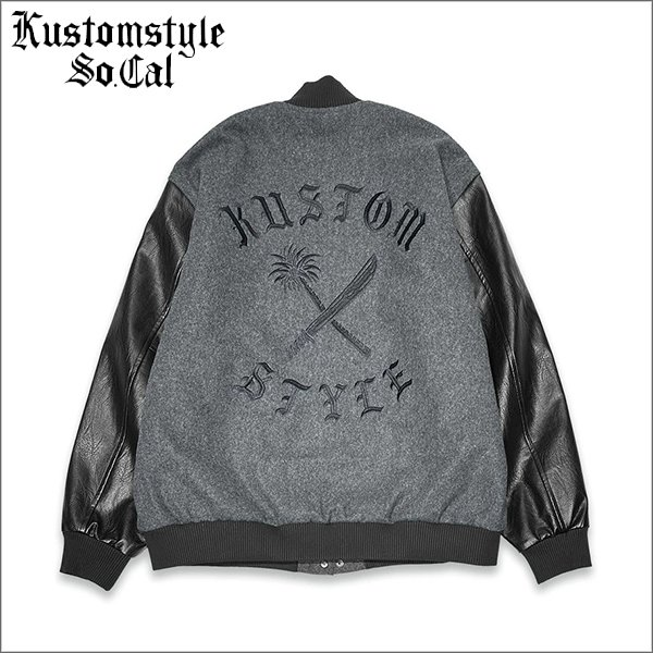 画像1: 【送料無料】KustomStyle x US VERSUS THEM BROTHERHOOD MELTON VARSITY JKT CHARCOAL (1)