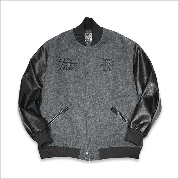 画像2: 【送料無料】KustomStyle x US VERSUS THEM BROTHERHOOD MELTON VARSITY JKT CHARCOAL (2)