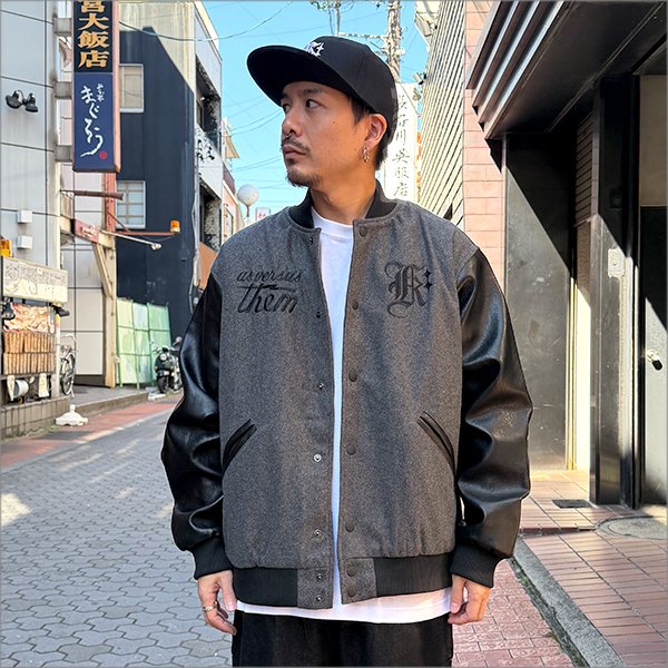 画像3: 【送料無料】KustomStyle x US VERSUS THEM BROTHERHOOD MELTON VARSITY JKT CHARCOAL (3)