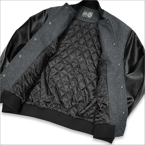 画像6: 【送料無料】KustomStyle x US VERSUS THEM BROTHERHOOD MELTON VARSITY JKT CHARCOAL (6)