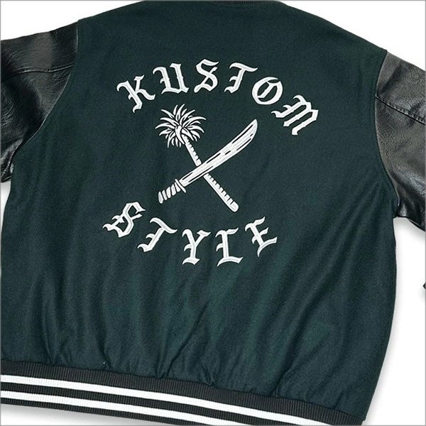 画像4: 【送料無料】KustomStyle x US VERSUS THEM BROTHERHOOD MELTON VARSITY JKT GREEN (4)