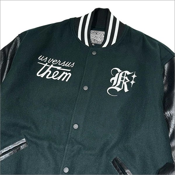 画像5: 【送料無料】KustomStyle x US VERSUS THEM BROTHERHOOD MELTON VARSITY JKT GREEN (5)