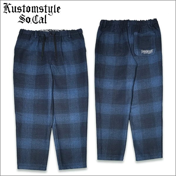 画像1: 【送料無料】KustomStyle カスタムスタイル RESPECT&TRUST CHECK WOOL パンツ NAVY (1)