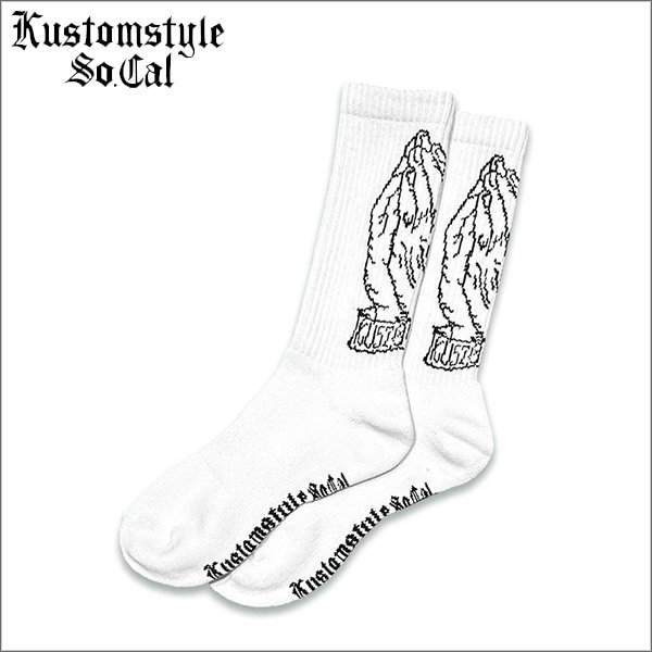 画像1: KustomStyle カスタムスタイル PRAYING HANDS SOCKS WHITE (1)